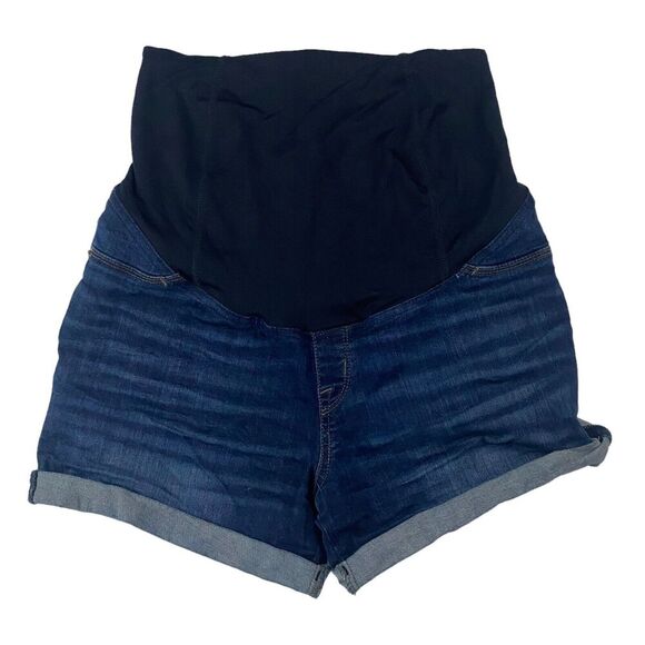 Ingrid Maternity Ingrid & Isabel Cuffed Denim Blue Jean Midi Shorts Size 6/28 - Picture 1 of 7